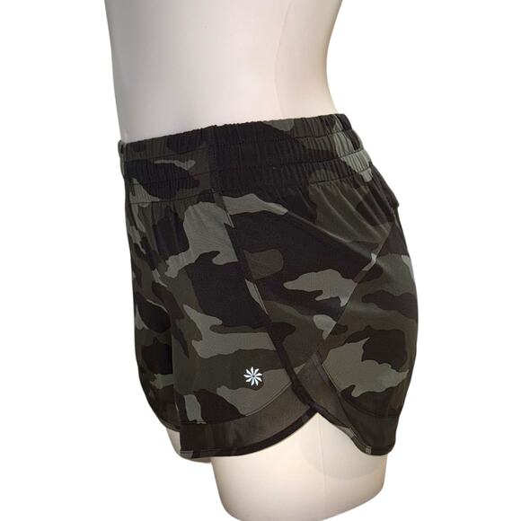 Athleta Printed Mesh Racer Run Shorts 4" Olive Camo XXS - Picture 6 of 9